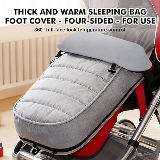 Voetenzak voor kinderwagen en buggy, waterdicht, afneembaar, met ritssluiting, antislip, winter, geschikt voor bijna alle kinderwagens, grijs — afbeelding 4