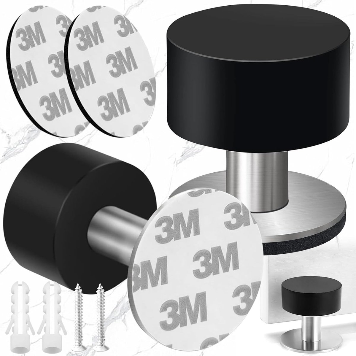 Robuuste Deurstoppers van RVS en Rubber, 2 Stuks, Geluidsdempende Wandbescherming, 1.57 x 1.65 Inch, Ideaal voor Dubbele Deuren en Zware Deuren