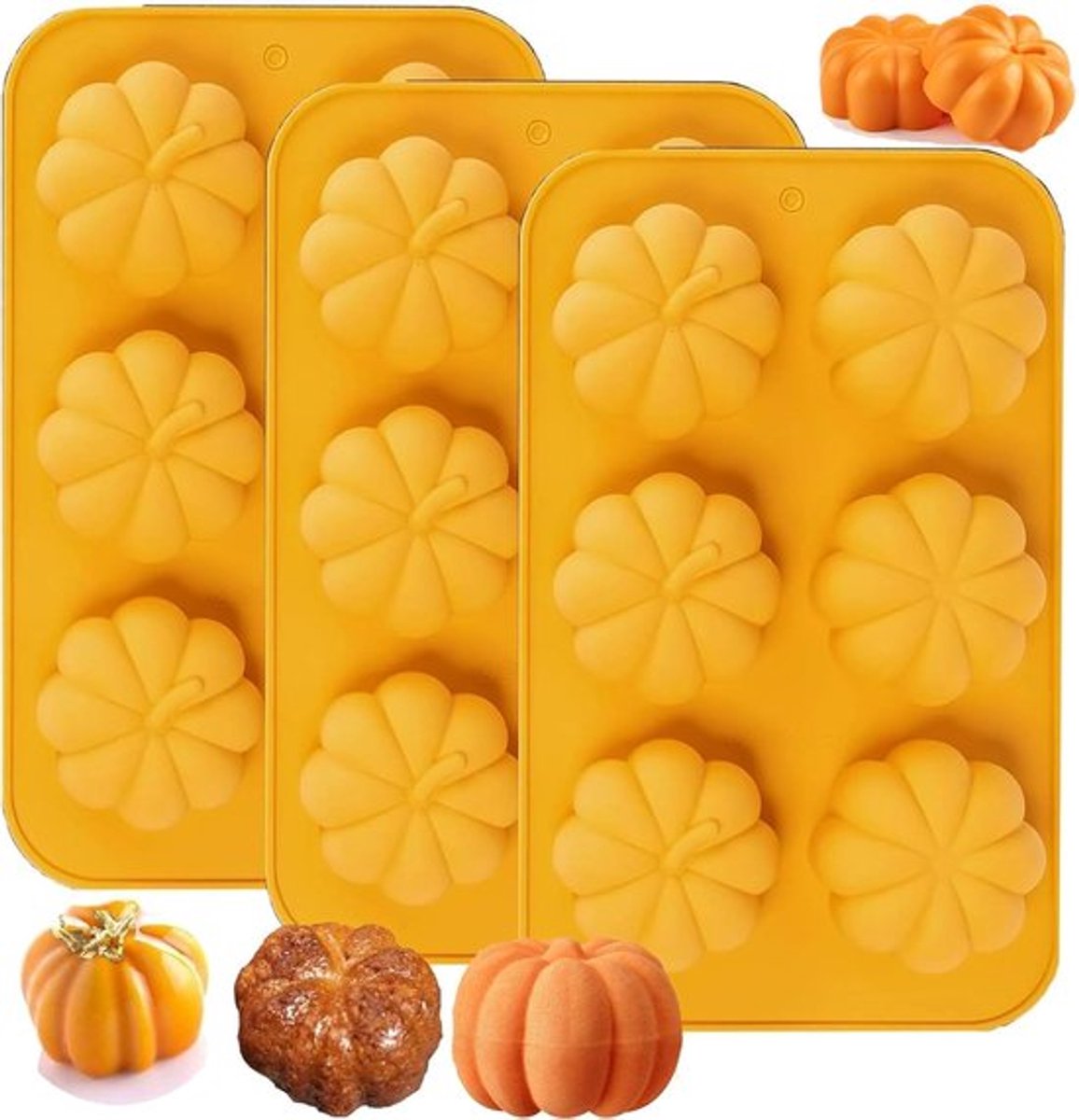 Daity Halloween Pompoen Vormen Set 3 Stuks - 6 Holtes 3D Siliconen Mal voor Zeep en Kaarsen - Herfstfestival Decoratie voor Snoep en Chocolade - Ideaal voor Muffins en Taart Decoraties