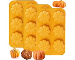 Daity Halloween Pompoen Vormen Set 3 Stuks - 6 Holtes 3D Siliconen Mal voor Zeep en Kaarsen - Herfstfestival Decoratie voor Snoep en Chocolade - Ideaal voor Muffins en Taart Decoraties