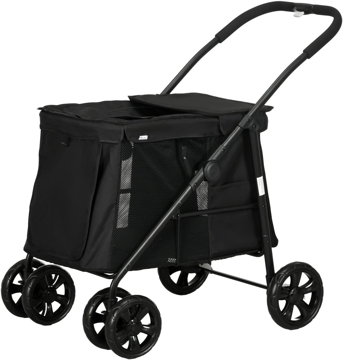 REDOM - Hondenbuggy - Opvouwbaar - 4 wielen met 360° zwenkwielen en remmen - Netvensters - Zwart - Oxford-stof - Max. 20 kg - 102 x 62 x 105 cm