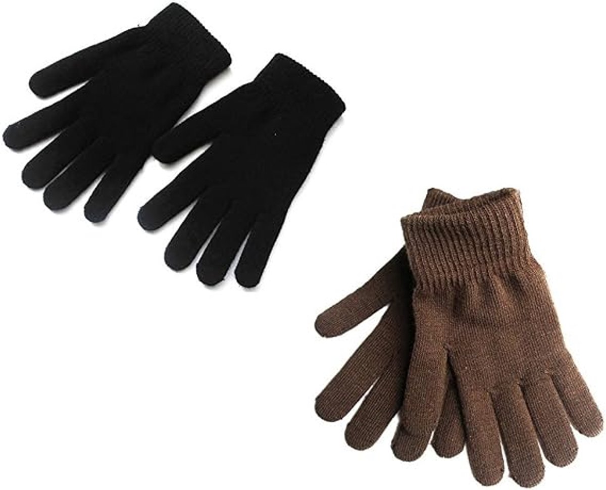 2 paar‑gebreide handschoenen‑elastisch wol‑warm voor herfst en winter voor mannen en vrouwen‑fietsen voor studenten‑zwart + koffiekleur
