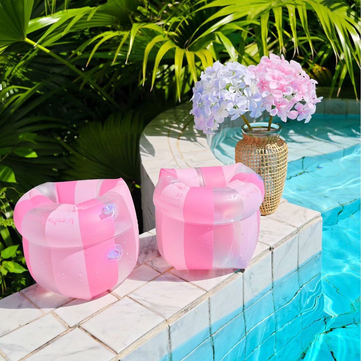 "Retro Roze Gestreepte Zwemarmbanden Voor Kinderen, Dubbele Afzonderlijke Luchtzakken Dikke Drijfkracht, Veilige Opblaasbare Watermouwen Voor Zwemles en Zomerbad Kind Zwemarmbanden Met Dubbele Luchtzak, Roze Retro Gestreept Drijfaccessoire"