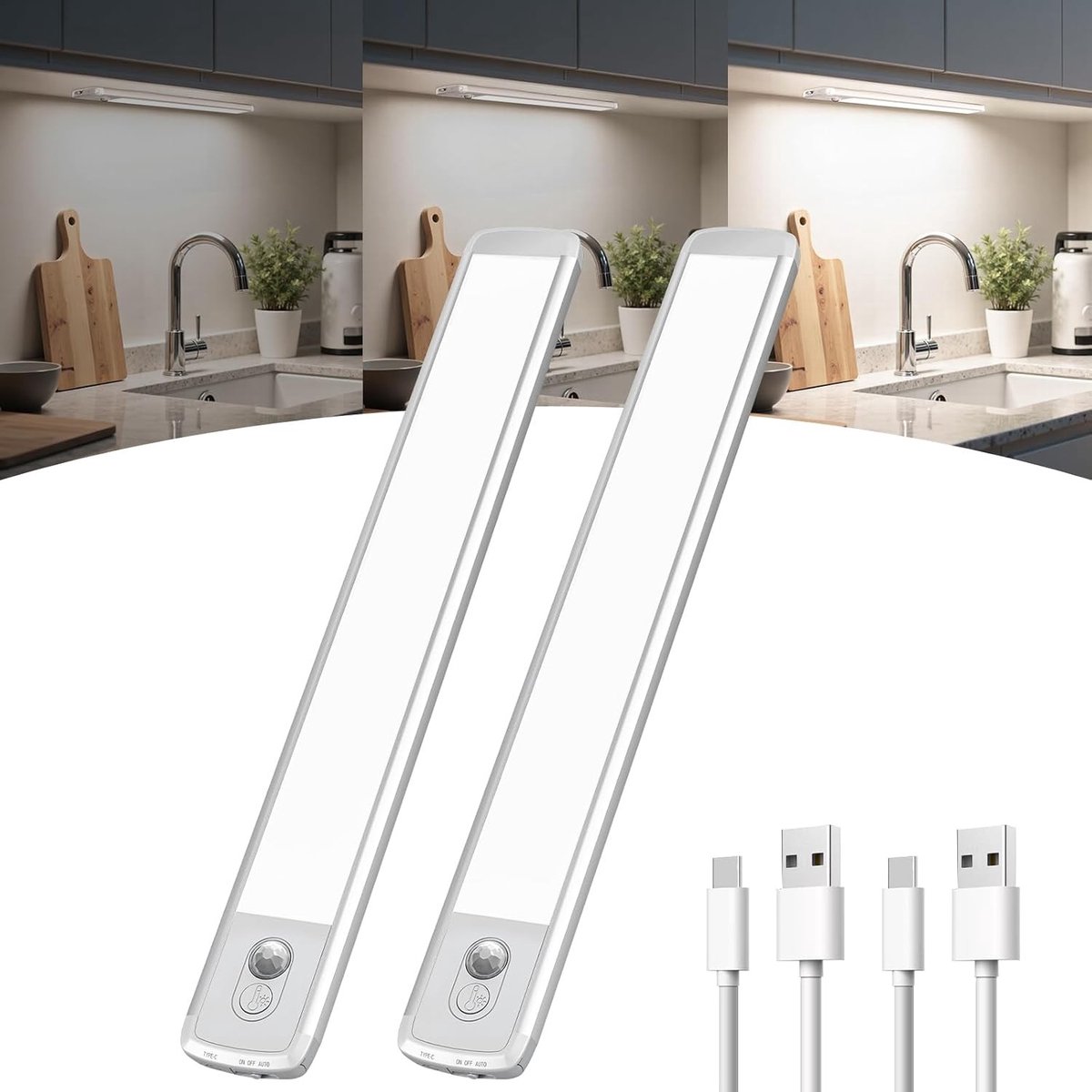 Dimmbare Kastverlichting - 4000K - Oplaadbare LED met Bewegingssensor - Voor Kasten en Kleerkasten