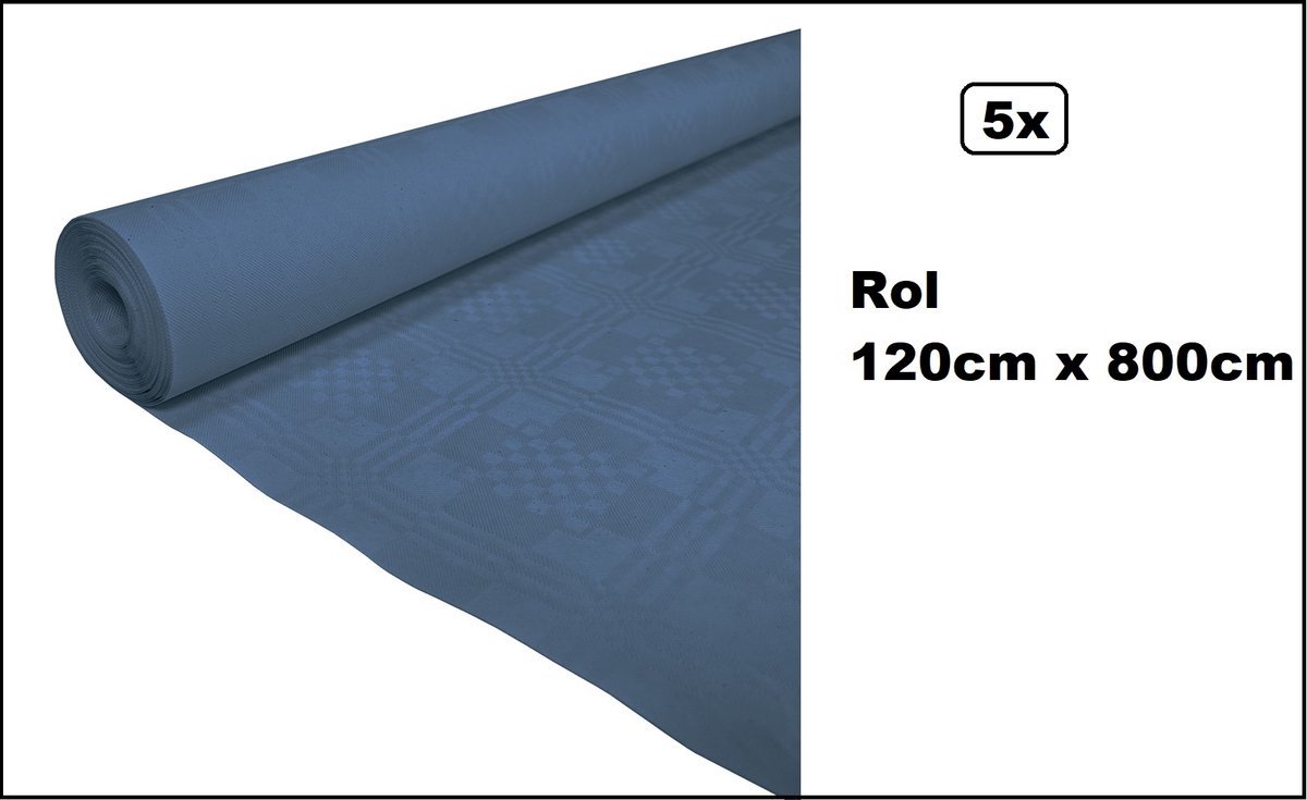5 stuks Tafelrol tafelkleed blauw 120cm x 800cm papier - totaal 40 meter - Party diner food festival eten fun thema feest party