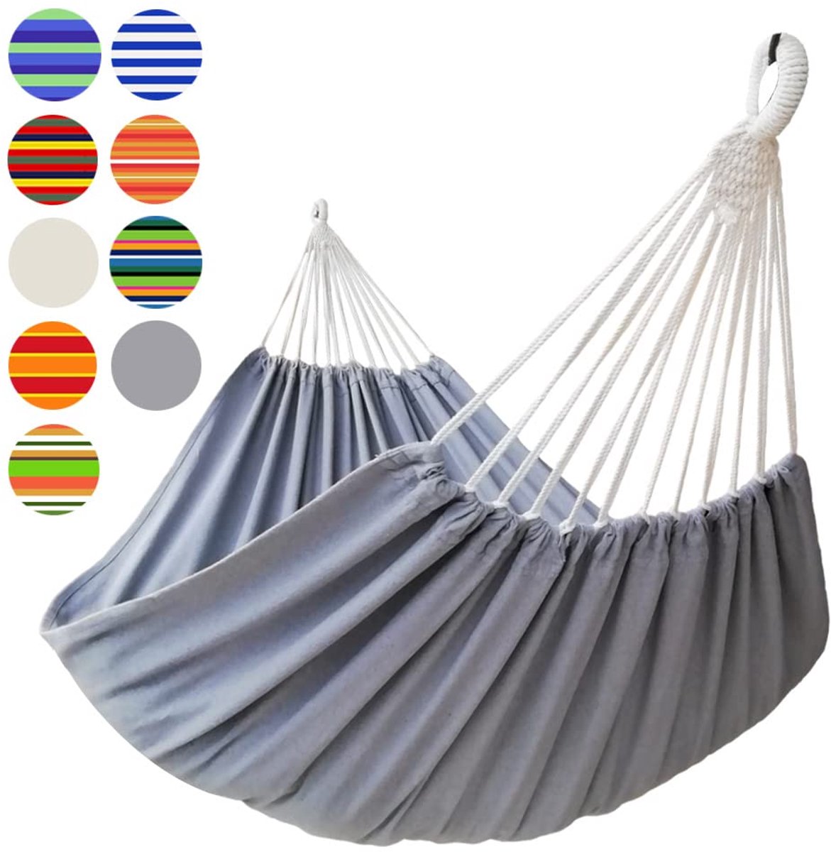 Famanu – Hangmat voor 2 personen, 220 x 150 cm, totale lengte 330 cm, belastbaar tot 300 kg, van canvas katoen, geschikt voor tuin, balkon en binnengebruik, grijs