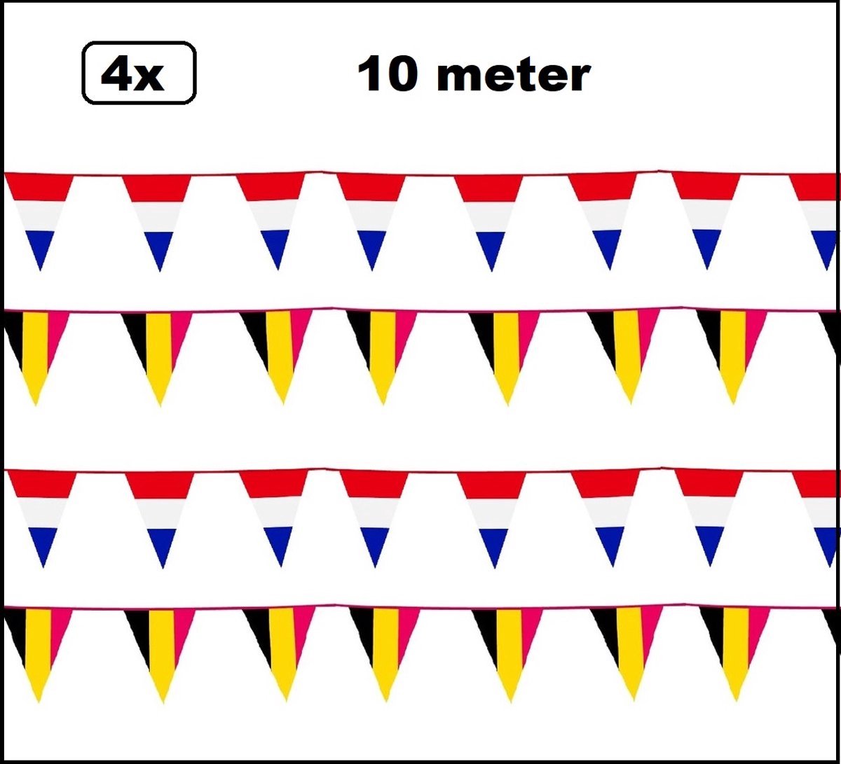 4 stuks Vlaggenlijn landen set Belgie/ Nederland 10 meter - Sport Holland Belgie Thema feest voetbal party