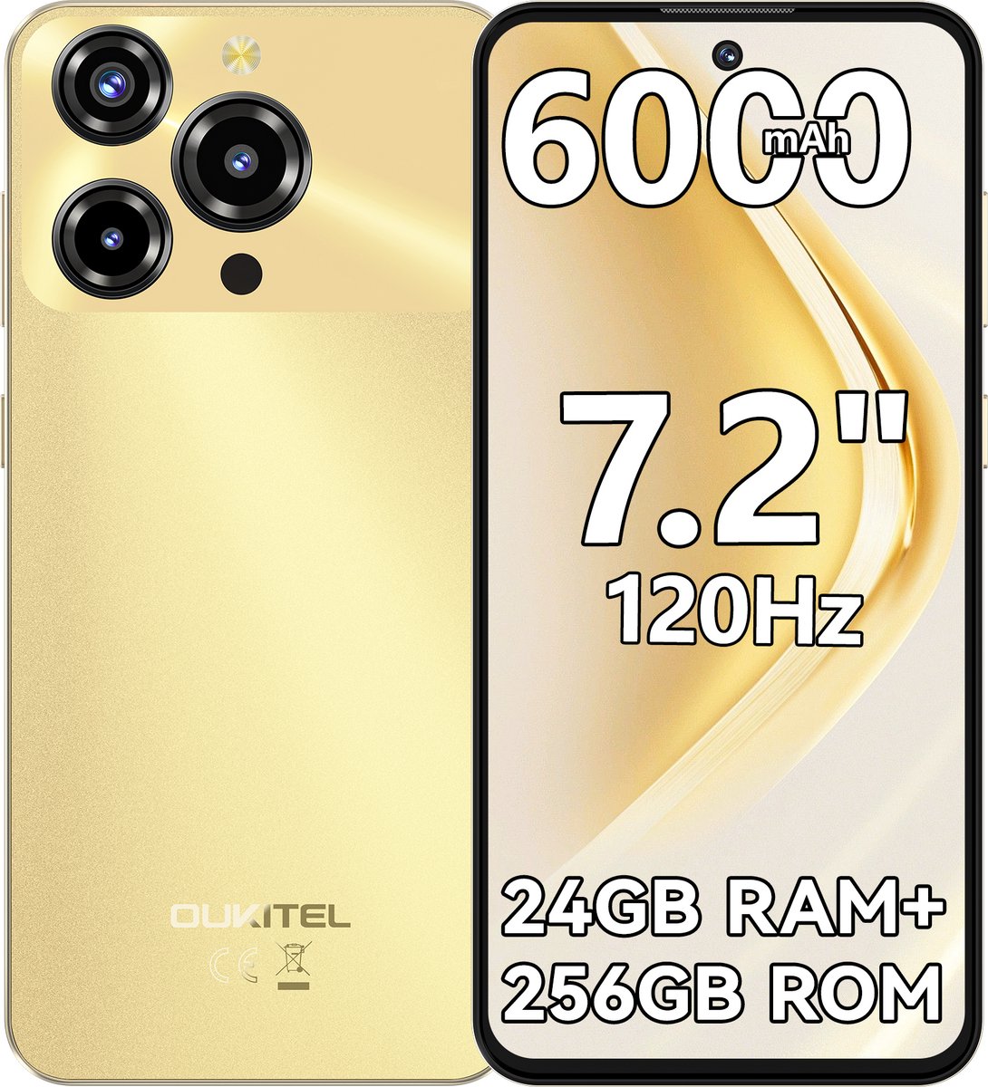 OUKITEL C69 Smartphone 24GB RAM-256GB ROM-7.2 inch HD-6000 mAh batterij-Android15