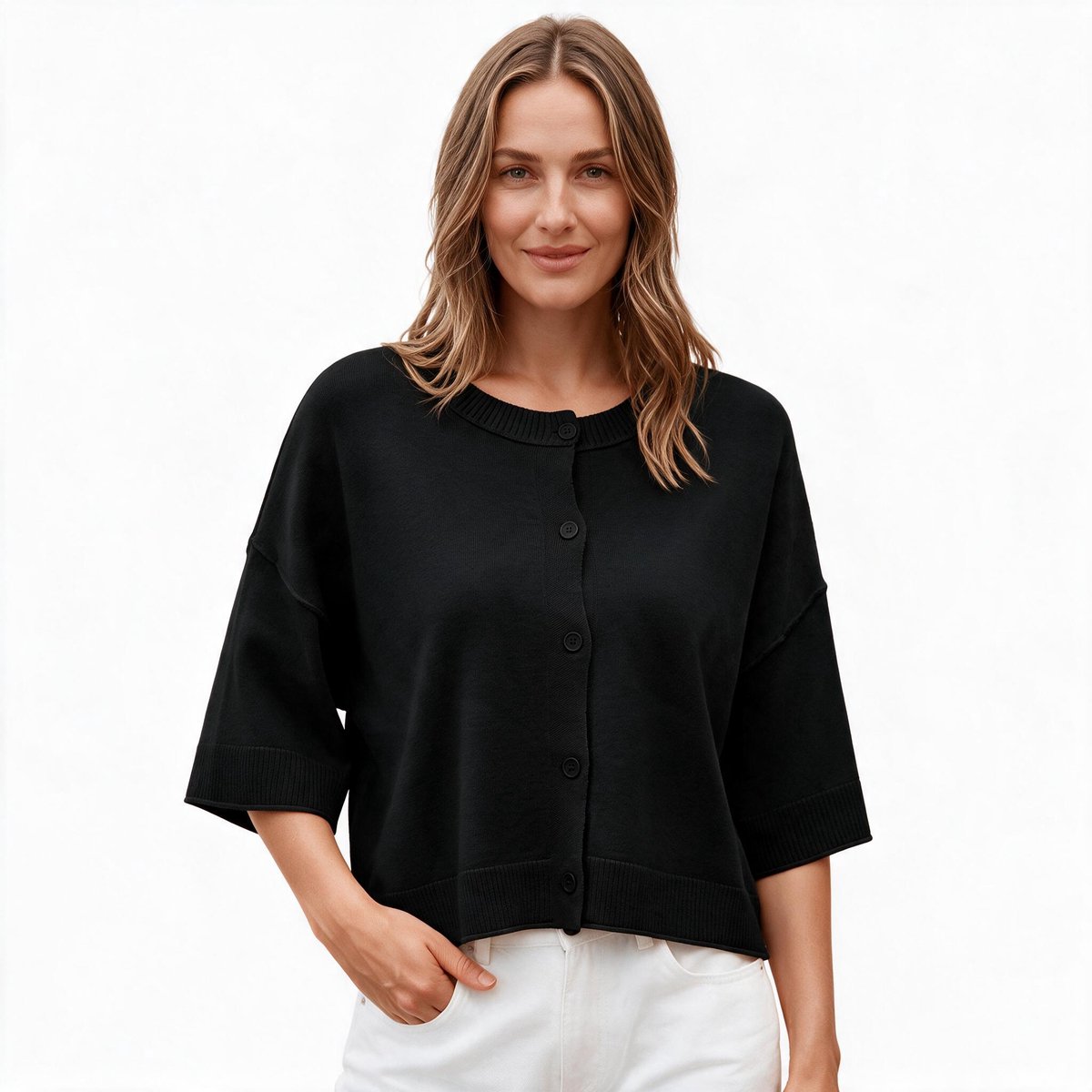 Imily Bela Dames Cropped Vest met Korte Mouwen en Knopen