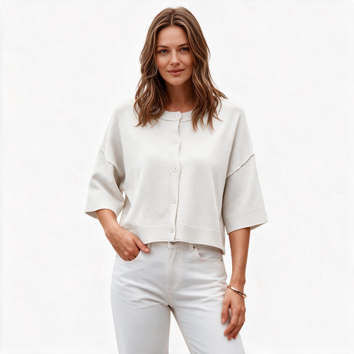 Imily Bela Dames Cropped Vest met Korte Mouwen en Knopen