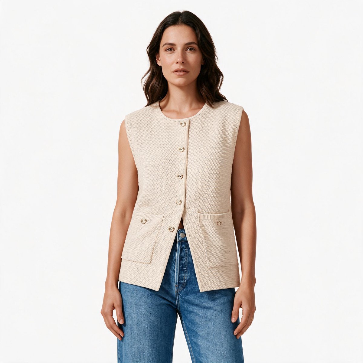 Imily Bela Dames Mouwloos Gilet met Knopen en Opgestikte Zakken