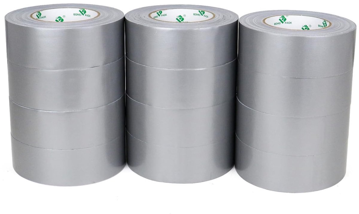 Armoured Tape 12 Rollen, Zilvergrijs 50 mm x 50 m, Sterke Plakband, Handafscheurbaar, Versterkt met Stof, Ideaal voor Reparaties en Klussen