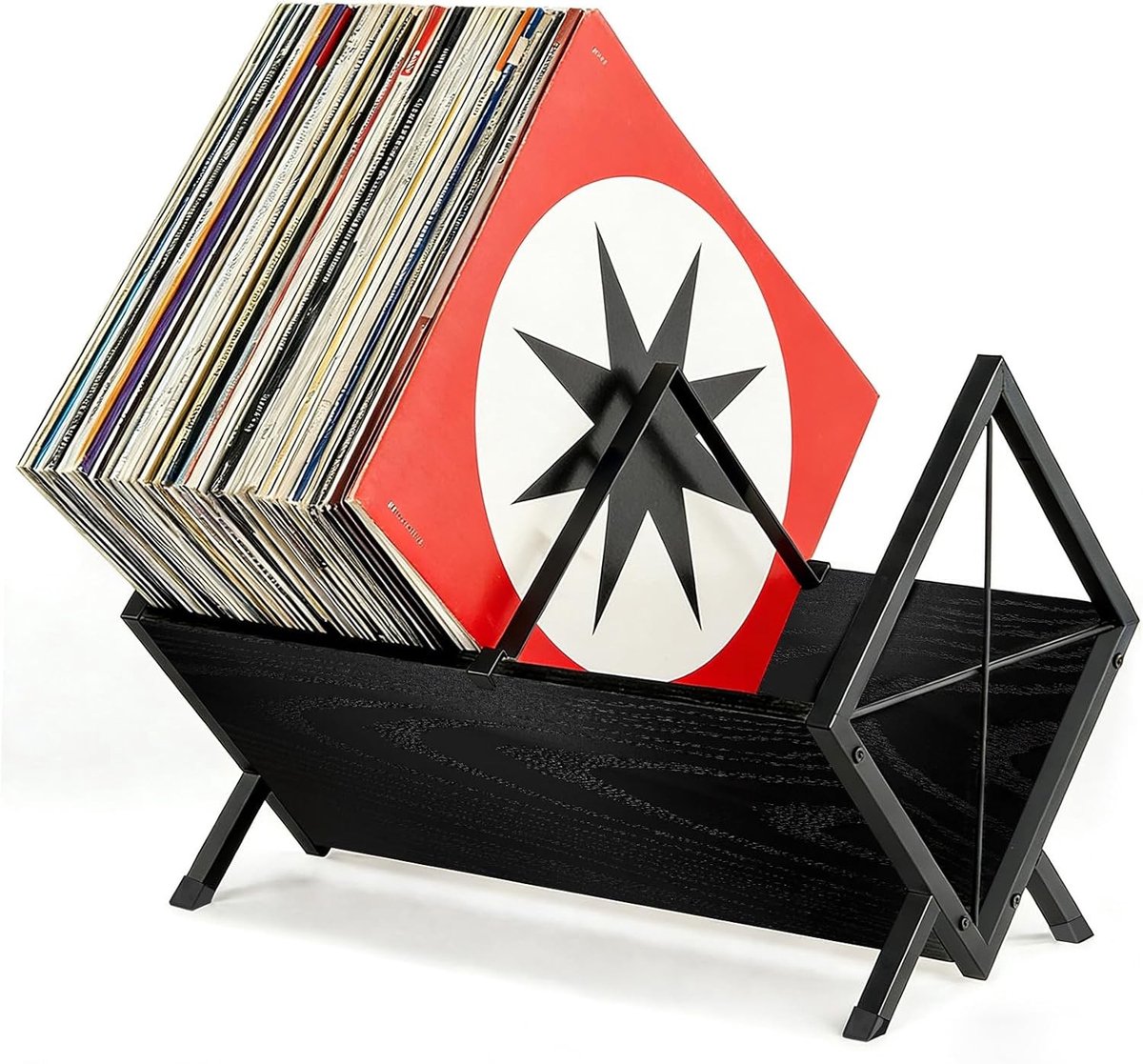 Vinyl Platenstandaard voor 80-100 LP's, Metalen en Houten Platen, Opbergruimte met Antislip Klem, Eenvoudig te Monteren en Stijlvol Design