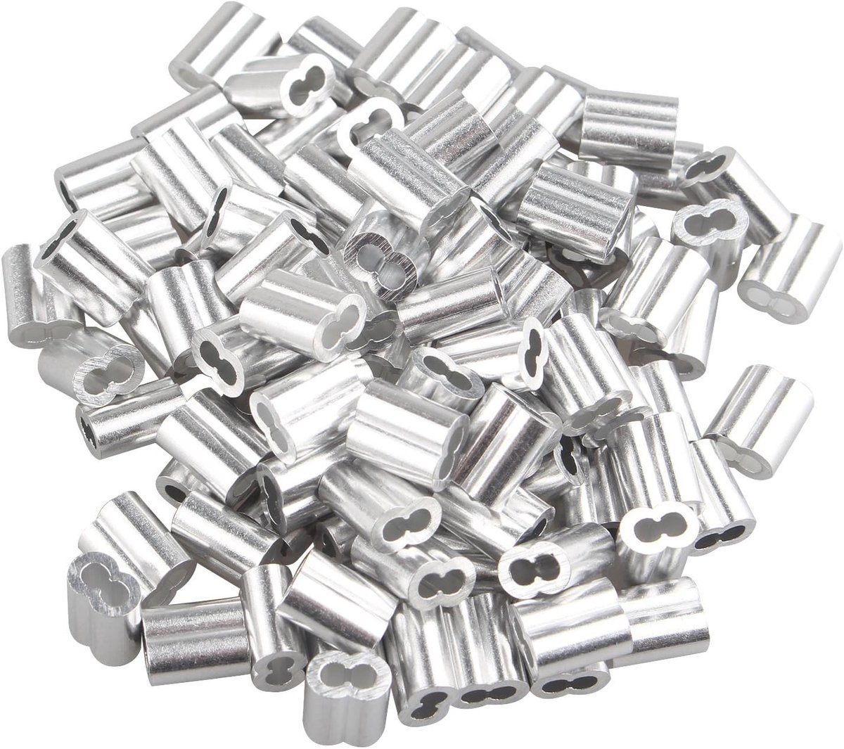 100 stuks Aluminium Crimping Loop Sleeve Clips met Dubbele Ferrules voor 2mm Kabel en Touw