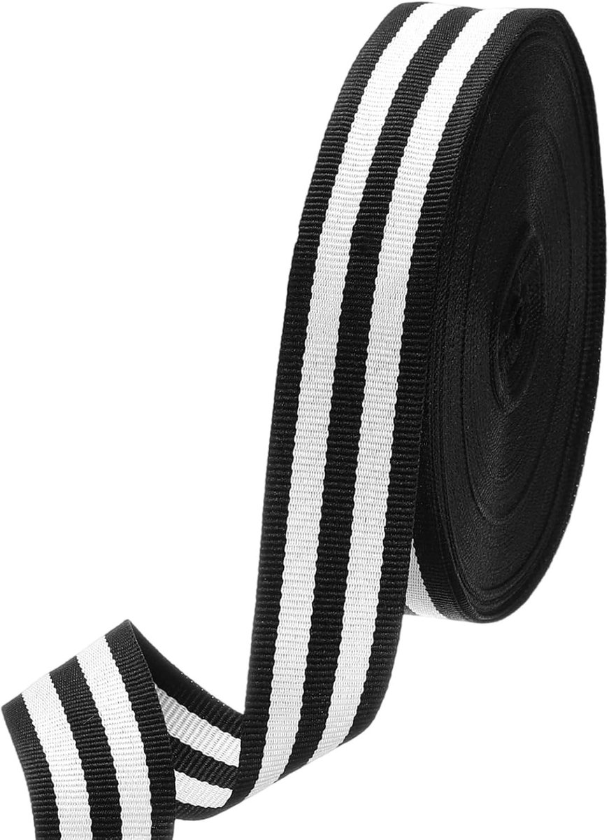 Streeplint 1 inch x 25 yards in zwart en wit - Polyester grosgrain lint voor geschenkverpakking, bruiloft decoratie en ambachtelijke projecten