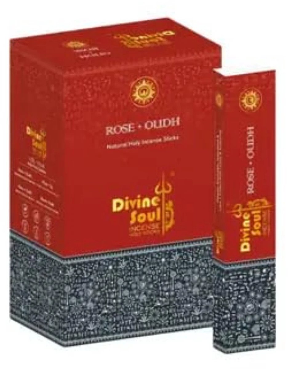 Divine Soul Rose + Oudh & Opium Masala Räucherstäbchen - 12 x 15g - Handgerollde Wierook - Luxe Geurstokjes voor Meditatie & Ontspanning Met Kajal Sticker Bruin
