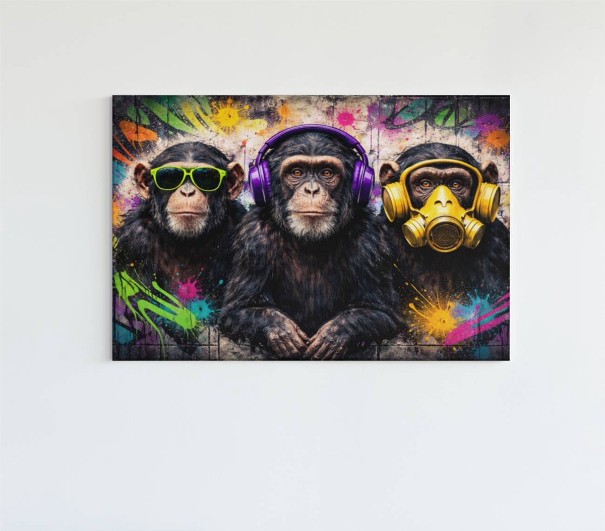 Canvas Schilderij Apen – Kleurrijke Wanddecoratie - 90 x 60 cm