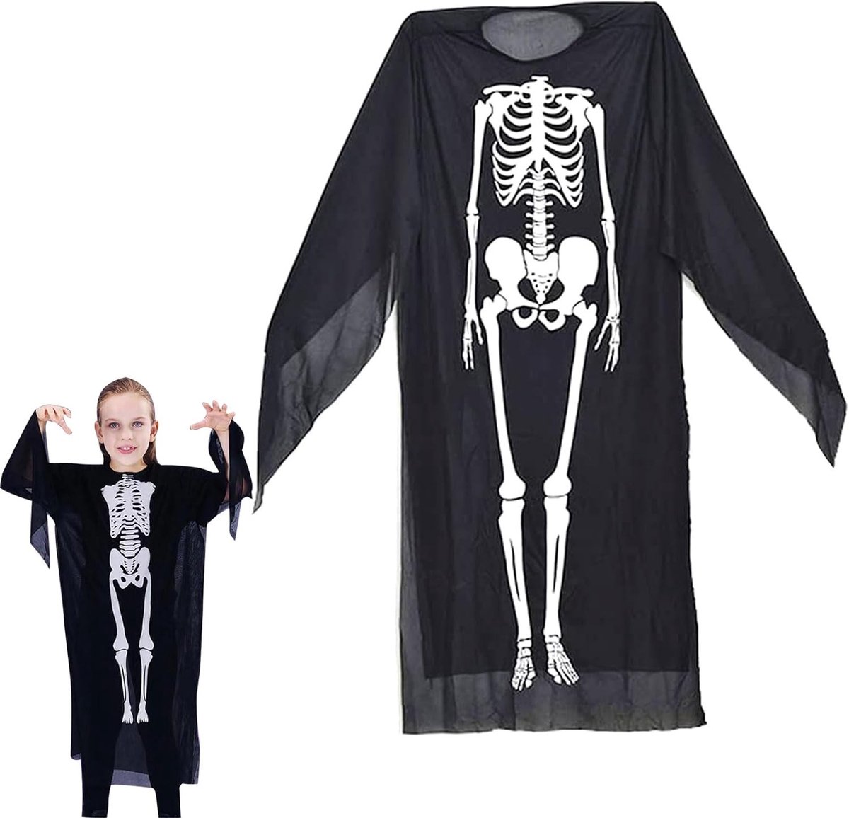 Griezelig Skelet Kostuum voor Kinderen - Halloween Kostuum voor Jongens en Meisjes, Perfect voor Carnaval en Cosplay Feesten, 90 cm