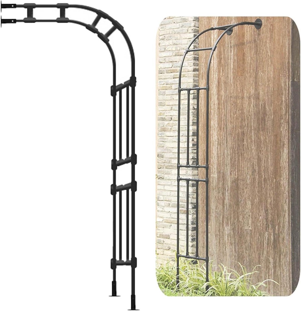 Halve Rozenboog - Klimboog Tuin - Planten Ondersteunen - Wandmontage - 220x240cm - Zwart