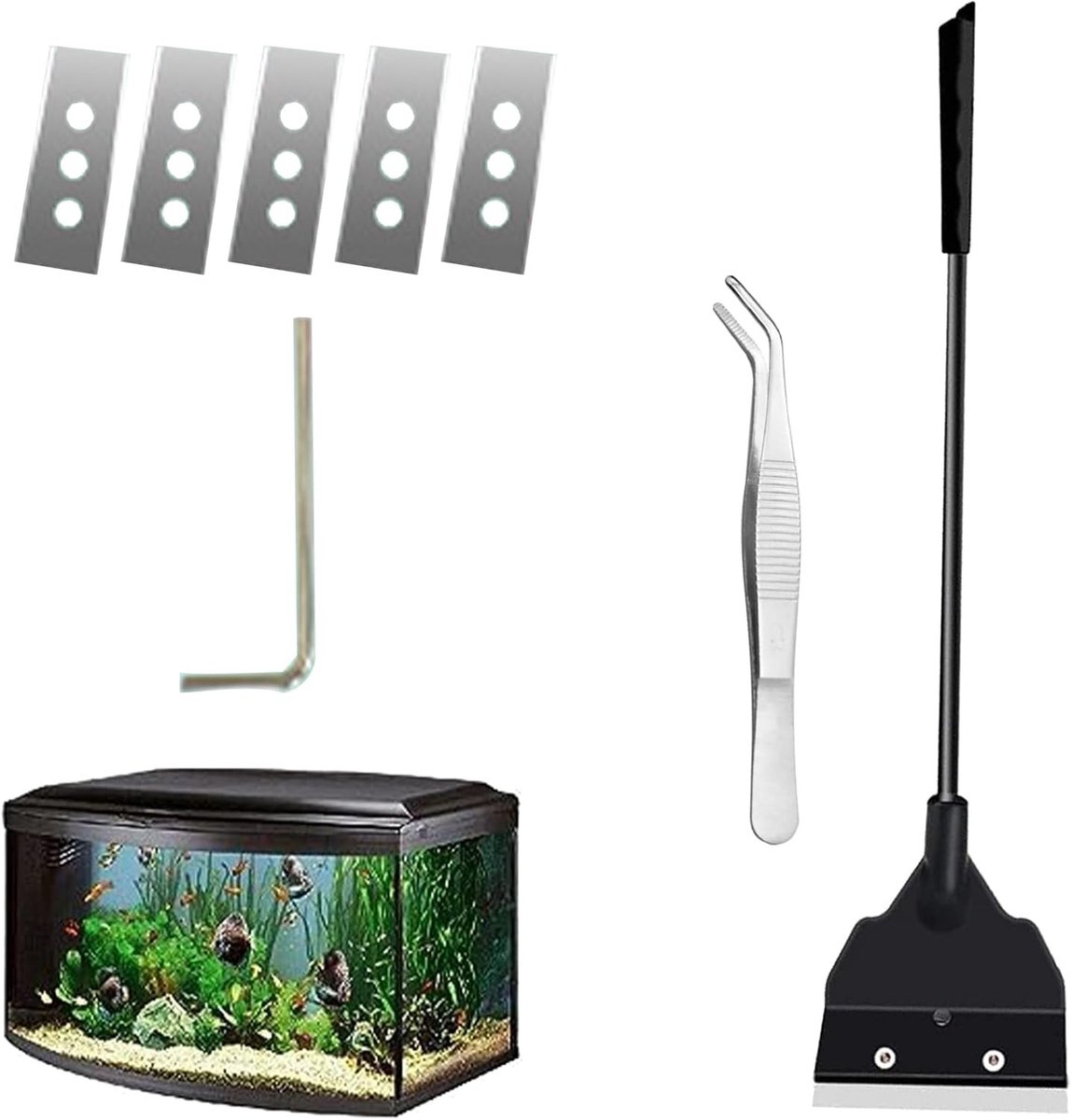 Aquarium Algenschraper - 34 cm - Roestvrij Staal - Met Afneembare Schacht en 4 Messen - Voor Glazen Aquaria