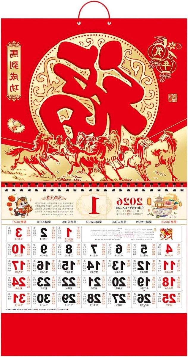 Wandkalender 2026 - Maandkalender - Planning en Decoratie - Afneembare Pagina's - 37 x 68 cm - Multicolor