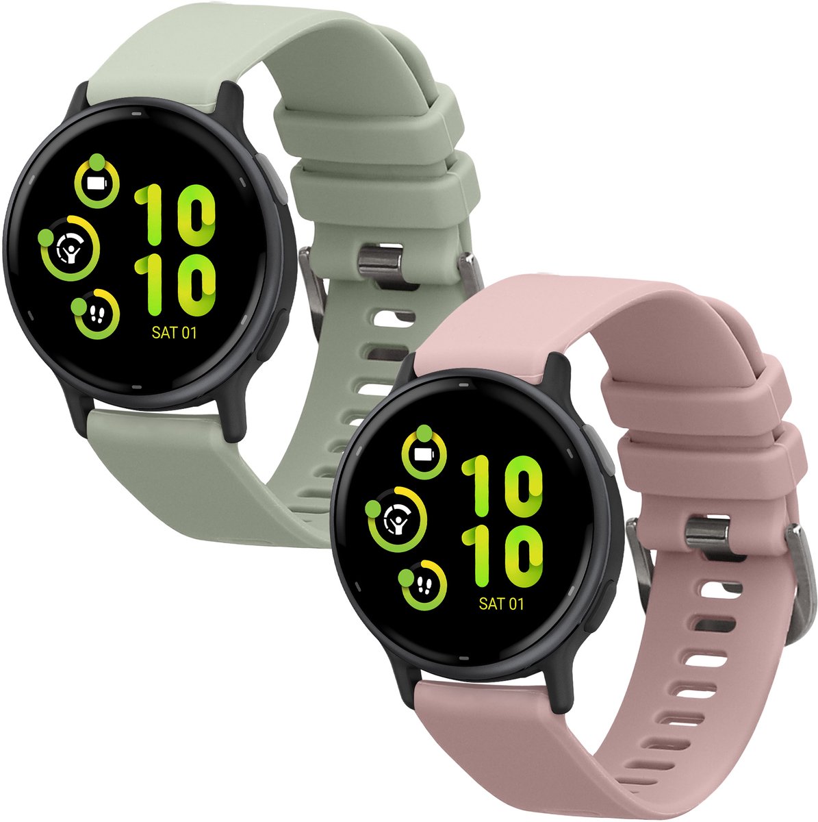 kwmobile 2x horlogebandjes geschikt voor Garmin vivoactive 5 / active 5 bandje - Smartwatch bandjes van TPU - Activity tracker horloge band in pastelgroen / lavendel