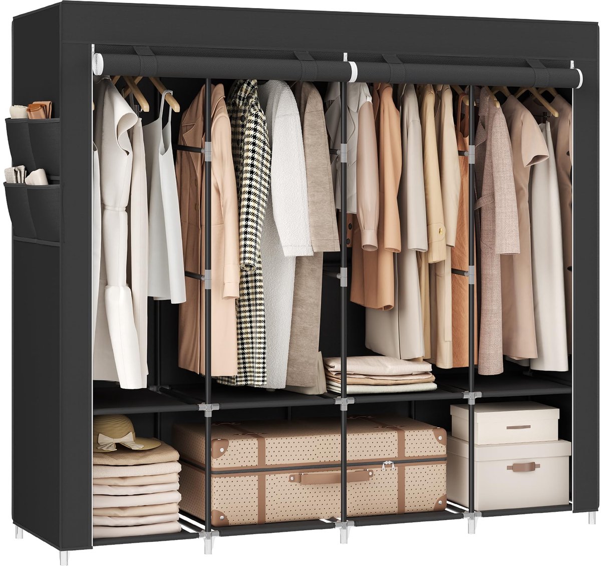 Famanu – Draagbare kledingkast met hoes, organizer voor kleding, 166,9 x 47 x 185,7 cm, zwart