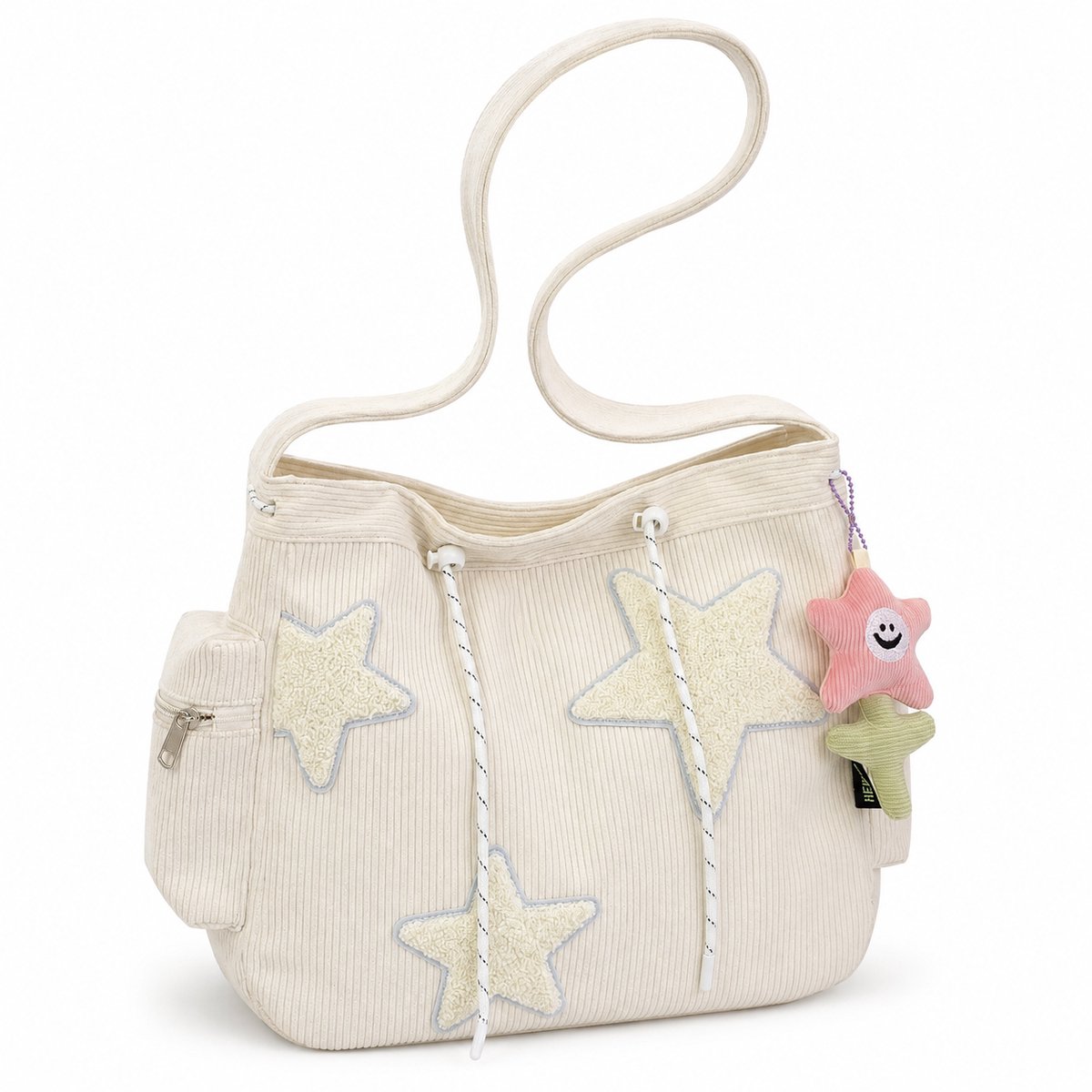 Corduroy Schoudertas - Grote Tote Bag en Shopper voor Dames - Stijlvolle Crossbody Tas met Rits voor School, Werk en Reizen - Zachte Corduroy Handtas - Wit