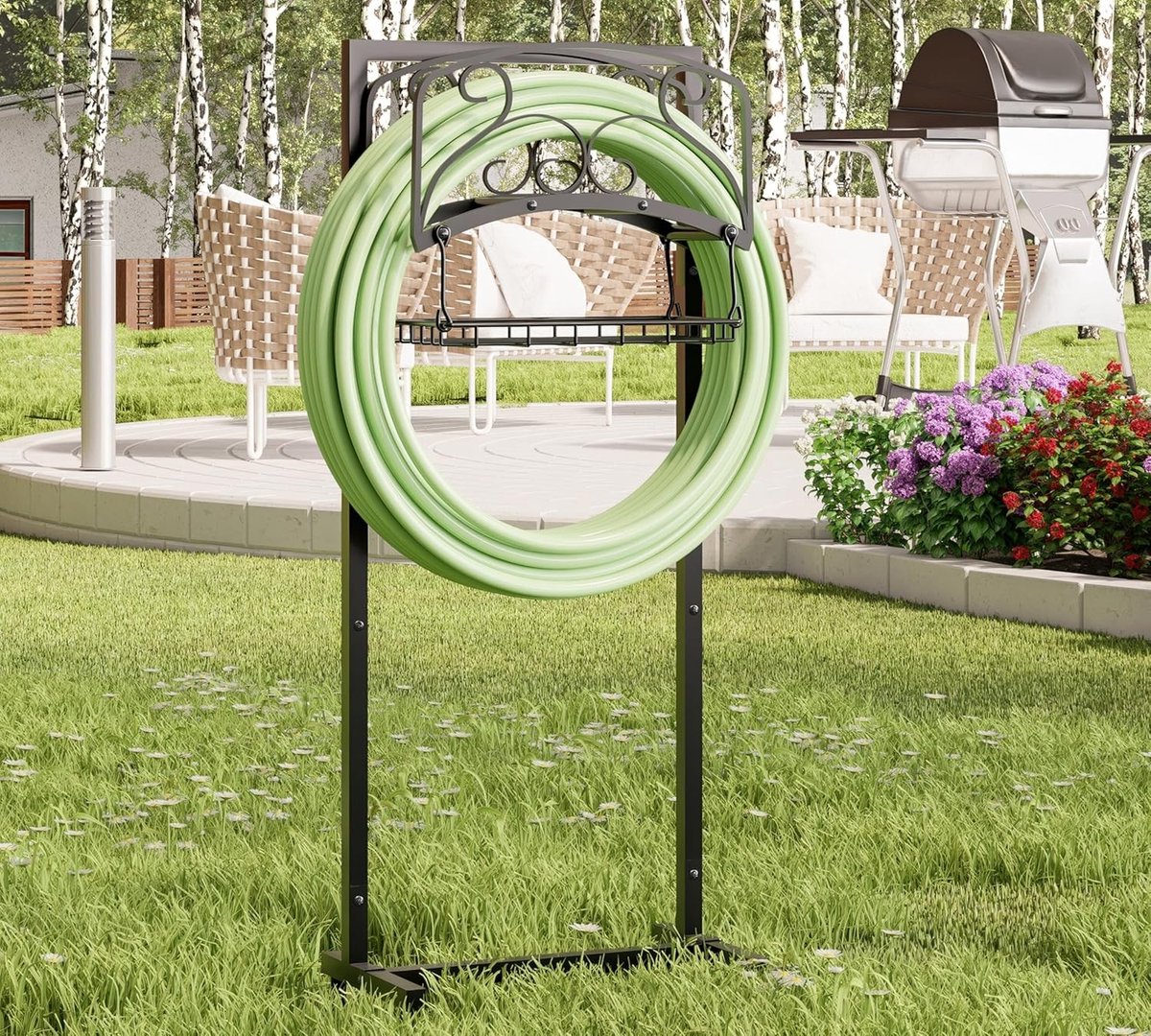 Tuinslanghouder gietijzer - Zwart - Vrijstaand - Ruimtebesparend ontwerp - Voor Tuin en Buiten