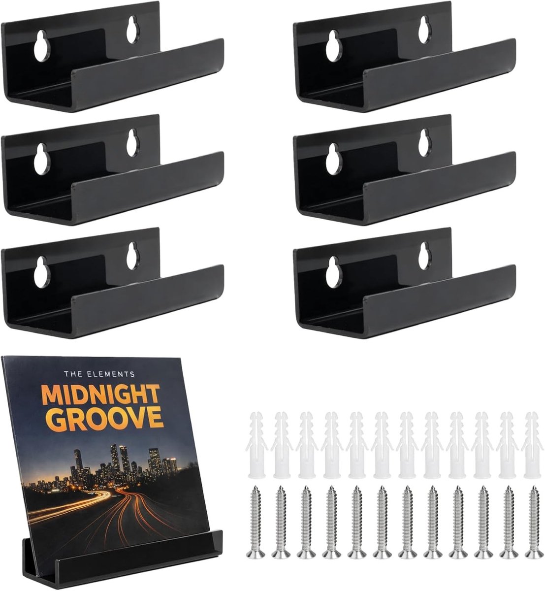 Wandbeugels voor Vinylplaten - Zwart - 10 x 3,5 x 3 cm - Stevig Acryl - Voor het Tentoonstellen van Platen