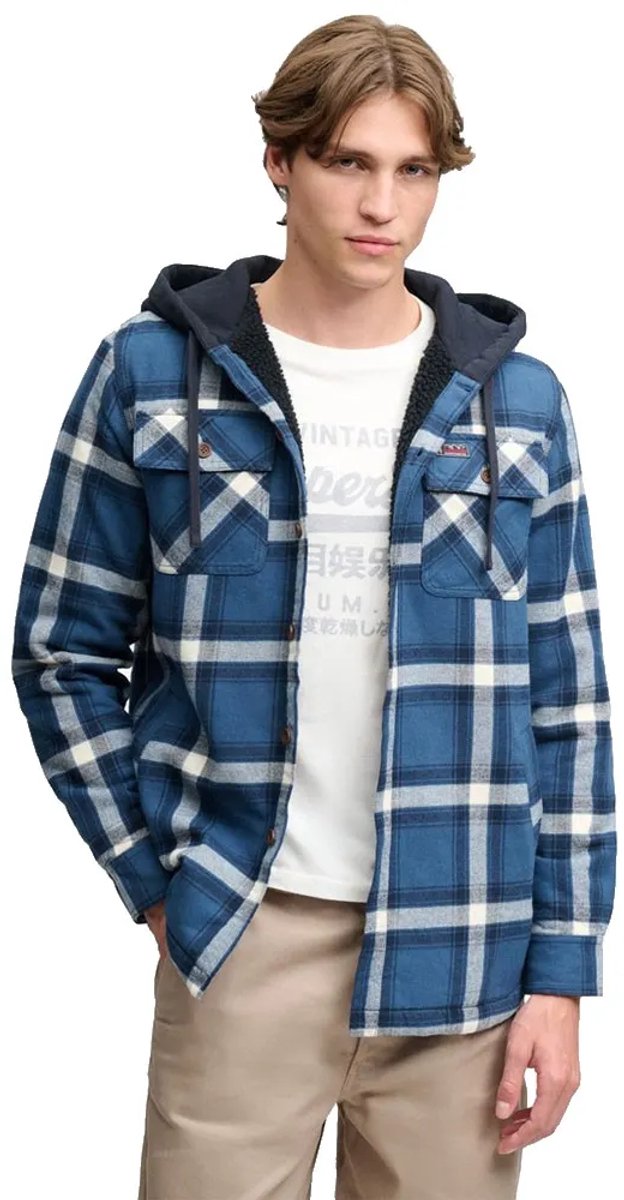 Superdry Borg Gevoerd Overshirt Met Capuchon Heren Lange mouwen shirts Worker Ruit Inktblauw