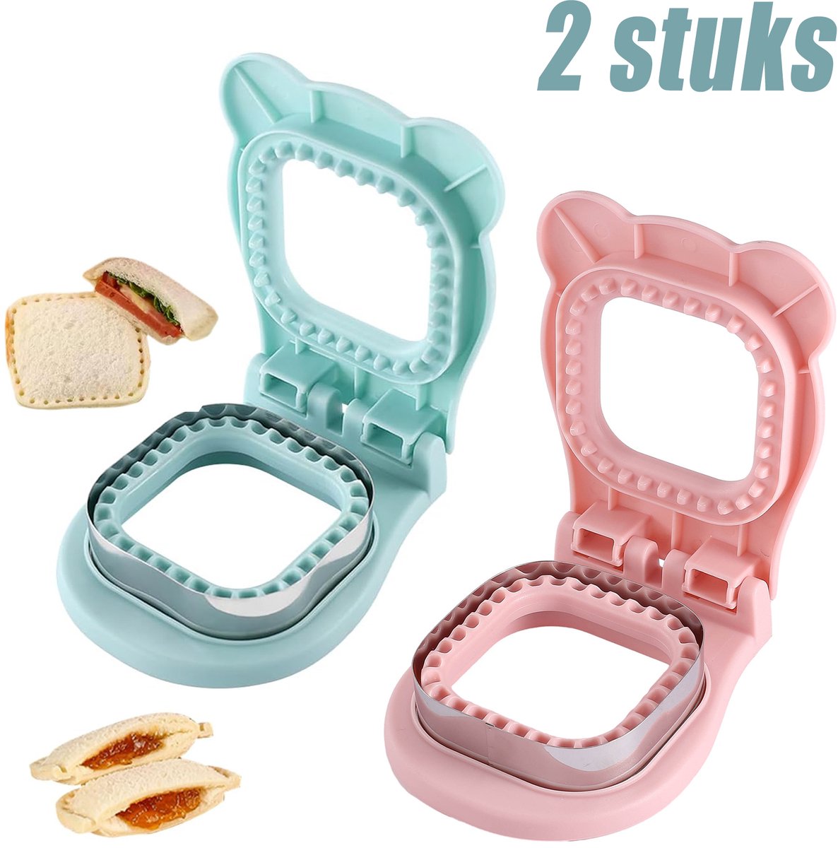 Sandwich Maker Snijmal - 2 stuks - 2-in-1 Sandwichsnijder - Uncrustable Maker - Brood Snijmal voor Kinderen - Blauw - Roze