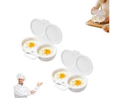 Eierkoker - 2 stuks - Magnetron Eierkoker - Dubbele Houders - Eierstoompan - Gepocheerd Ei - Egg Poacher - Hittebestendige Koker - Snel koken - 16x12x3cm