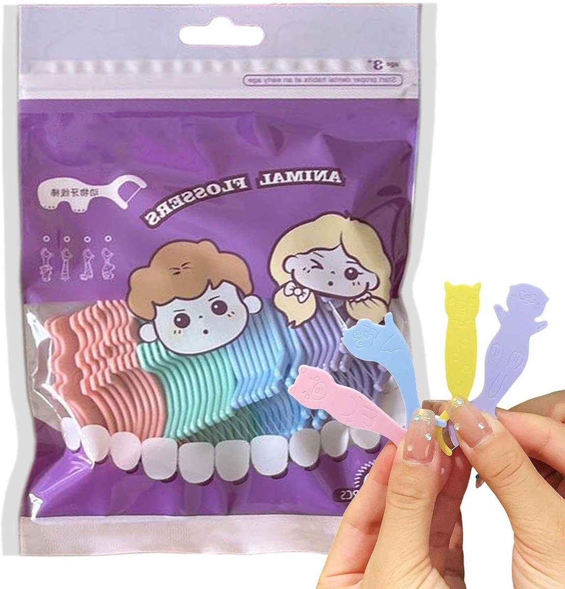Floss stokjes - Tandragers - Mondhygiëne - Diervormig ontwerp - 40 Stuks - Multicolor