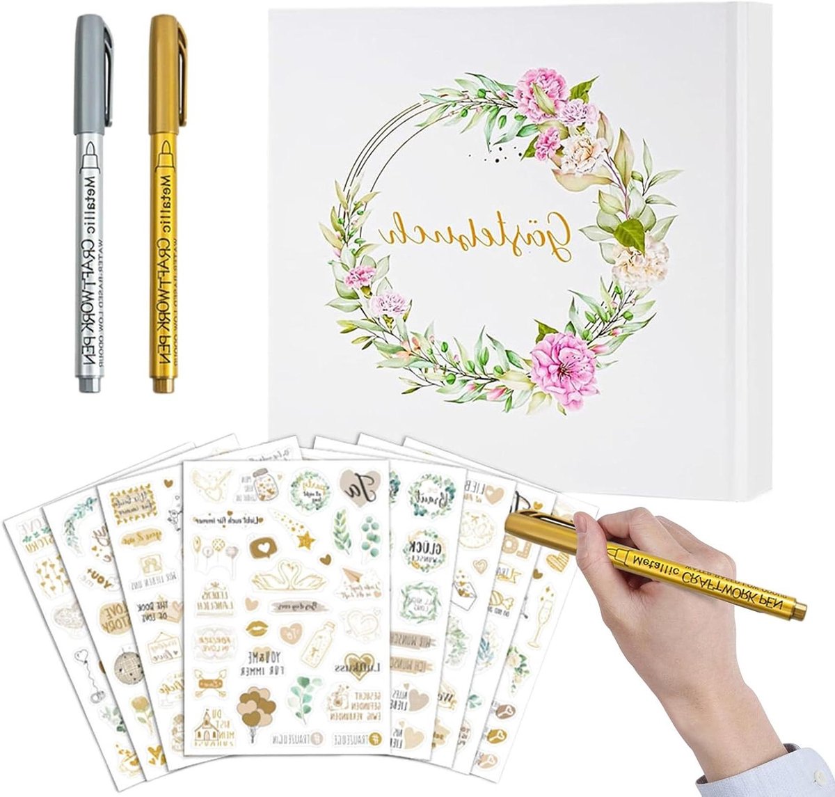 Gastenboek Bruiloft - Herinneringen Boek - Feest Vieren - Met Stickers - 24 x 28 cm - Multicolor