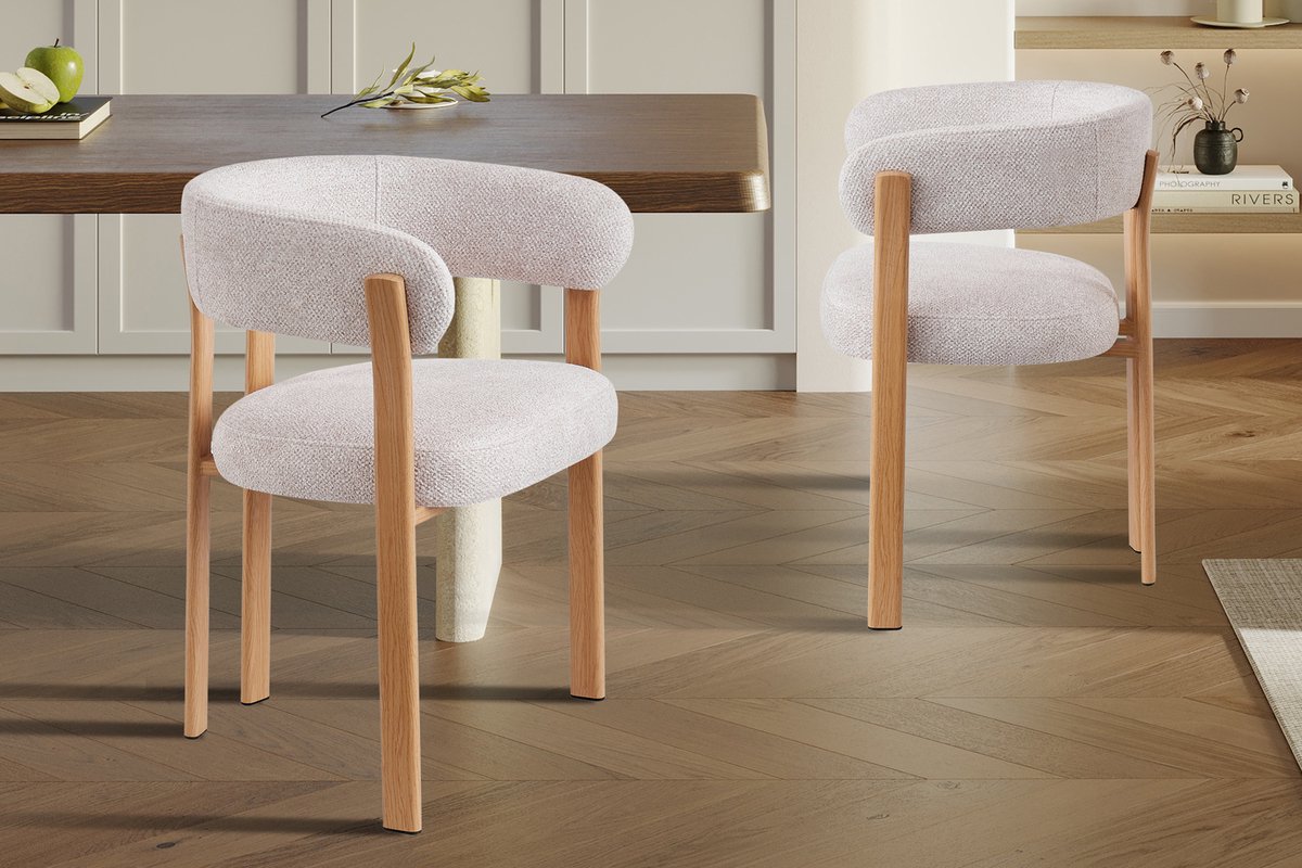 Rousseau Julia - Eetkamerstoel met armleuningen - Naturel - Stof Fabb Leo 23 - Beige - per stuk