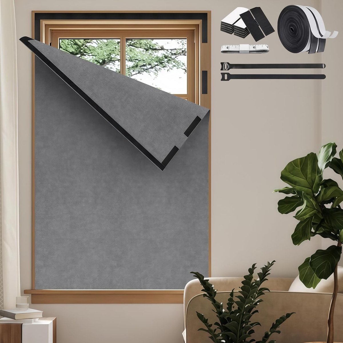 Verduisterende Raamdecoratie - Grijs - 100 x 150 cm - Zonder Boren - Voor Thermische Isolatie