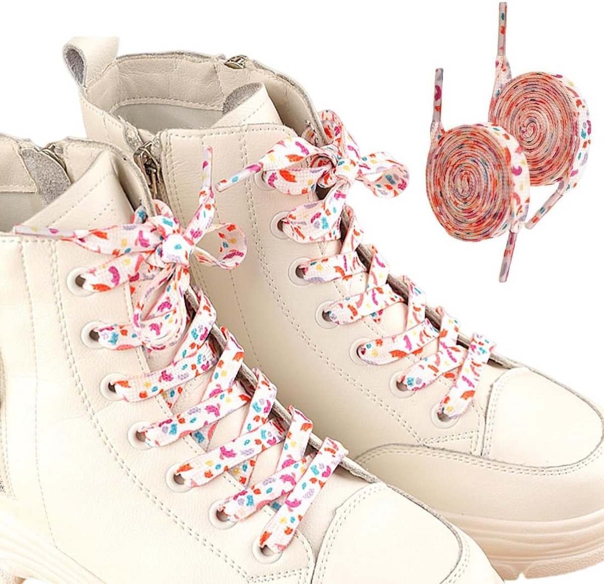 SnelShoppen - Laces 2 Stuks Rood Witte Gestippelde Luipaard Veters Breed Plat voor Sneakers en Schoenen, Mode Luipaardprint Accessoires voor Dames en