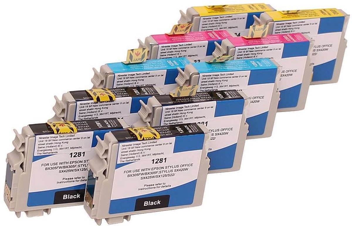 Epson T-071 - Inktcartridge Multipack 10-delig - 1x Zwart, 1x Cyaan, 5x Magenta, 2x Geel, 1x Oranje - Huismerk Compatible - Geschikt voor Epson BX305F Epson BX305FW Epson SX125 Epson SX130 Epson SX230 Epson SX235 Epson SX235W Epson SX420W Epson SX425
