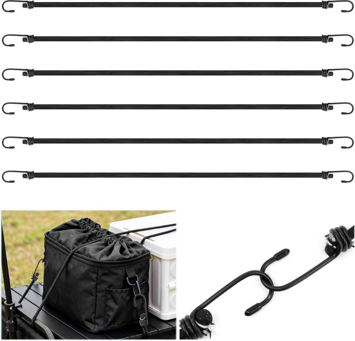 Pack of 6 80 cm Rubber Tensioners with Hooks, Ø 8 mm Rubber Tyres with Hooks, Stretch Rubber Expander, Durable Luggage - ShopVlot