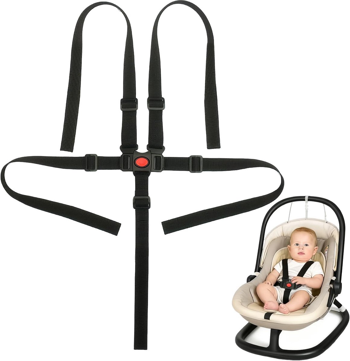 SnelShoppen - Universele Baby 5-Punts Veiligheidsriem, Verstelbare Riem met Antivluchtclip voor Kinderstoelen, Kinderwagens en Autostoelen
