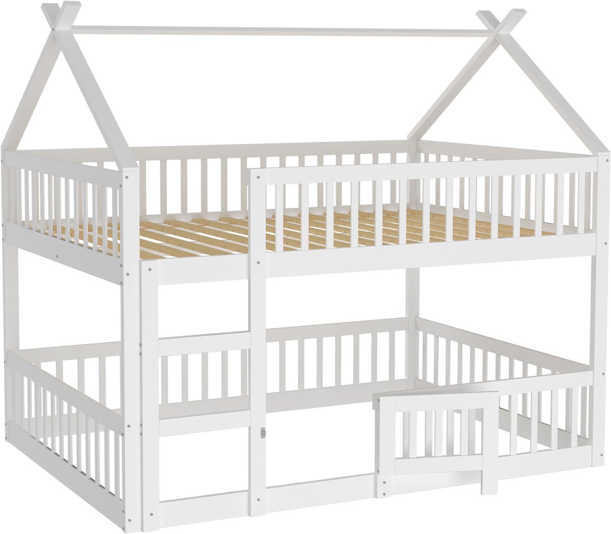 Kinderstapelbed 140x200 cm - Loftdesign met speelruimte en deur - Wit - Hoge veiligheidsrekken en trap - Massief houten frame - Geschikt als familiebed
