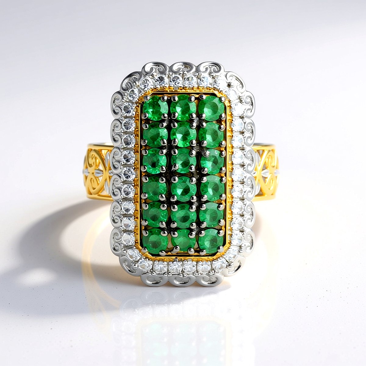 Cavill - Zilveren Ring 925 Sterling Zilver met 1,296 ct Zambia Smaragd Rond en 0,612 ct Cambodja Zirkonia - Elegante Cocktailring - Stijlvol & Luxueus