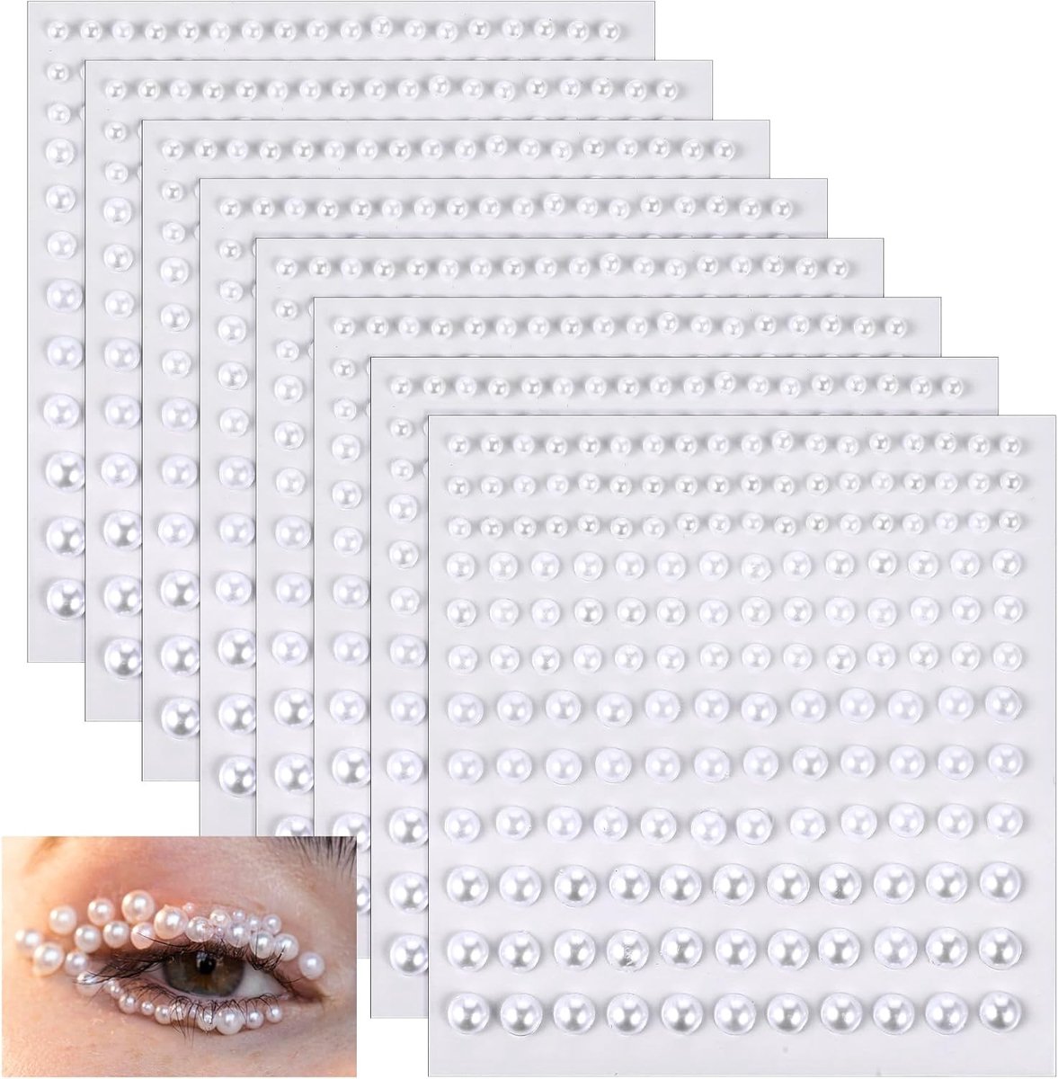 SnelShoppen - 1320 Stuks Zelfklevende Halfparels, 8 Vel Met Rhinestone Stickers, 0.118/0.157/0.197/6mm voor Gezichtsversiering, Manicure, Sieraden Mak