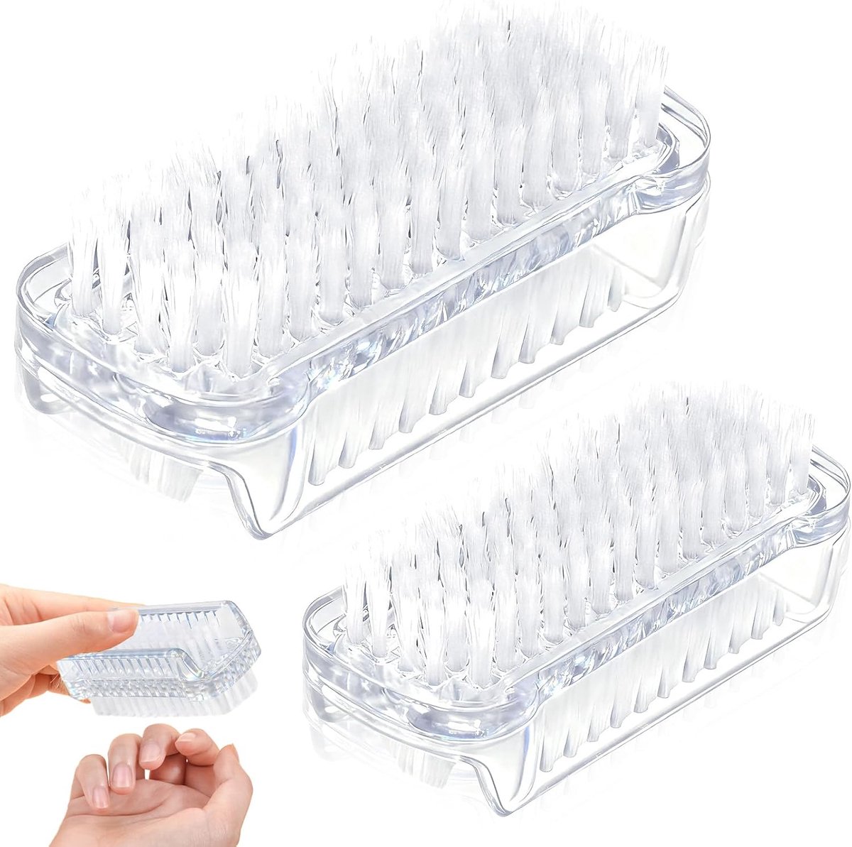 2 Pieces Double-Sided Nail Brush, Transparent Hand Wash Brush, Hard Nail Brush, Fingernail Brush, for Cleaning Hands - ShopVlot