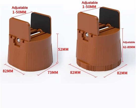 4 stuks tafelpoten bed kussen stoel verhogers voeten beenlift meubels verhogers antislip pads voor tafel bank kast wasmachine bank meubels verhogers (bruin-hoogte 6-8 cm) — afbeelding 4