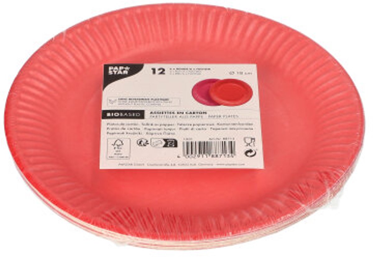 20x 12 Borden karton rond Ø 18 cm assorti kleuren - rood/fuchsia