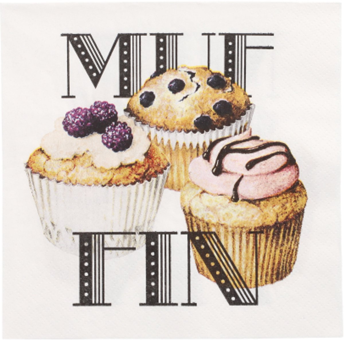 10x 20 Servetten 3-laags 1/4 vouw 33 cm x 33 cm Muffin