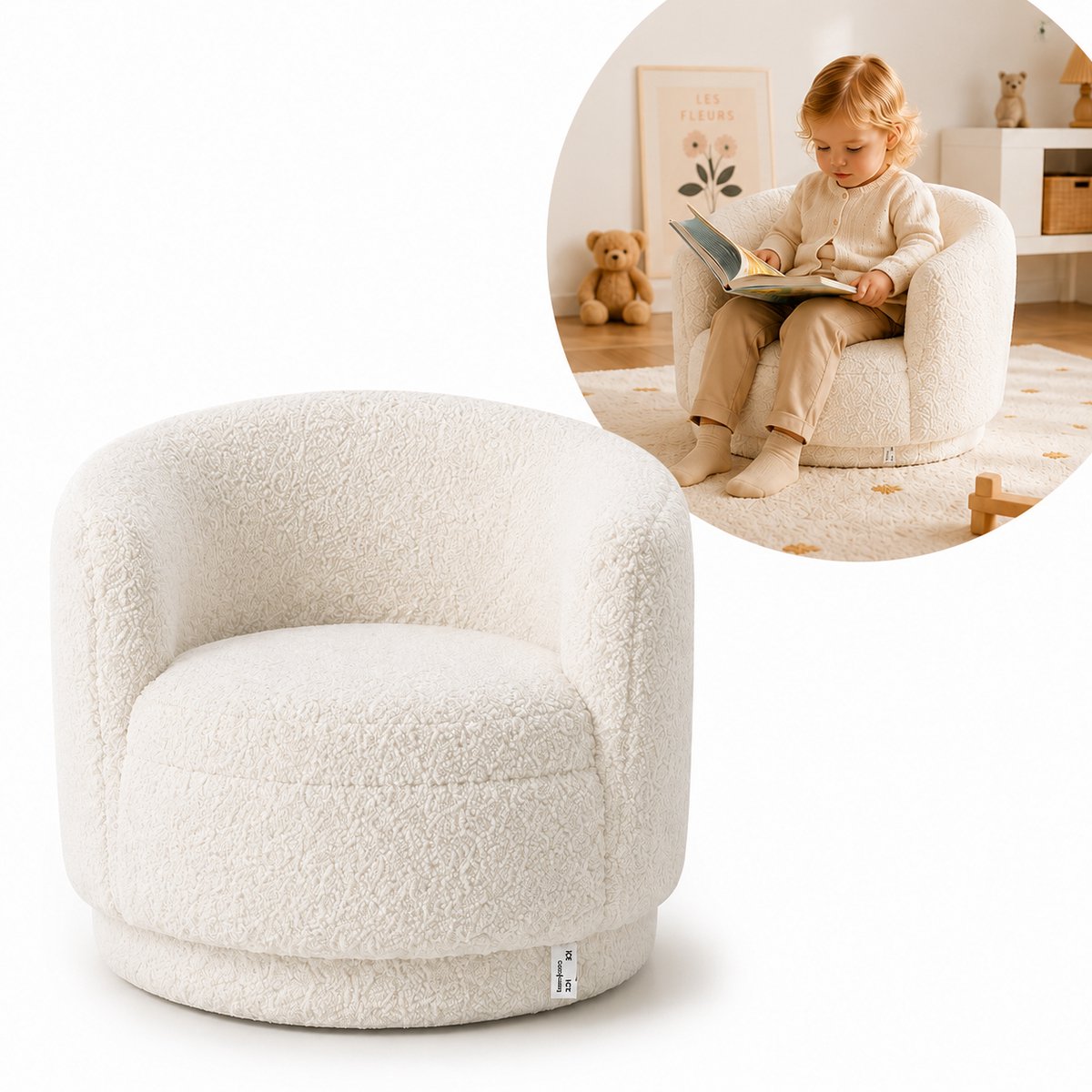Moderne Kinderstoel Beige - Kinderstoel - Zachte en comfortabele bouclé bekleding - 45 x 42 x 36 cm