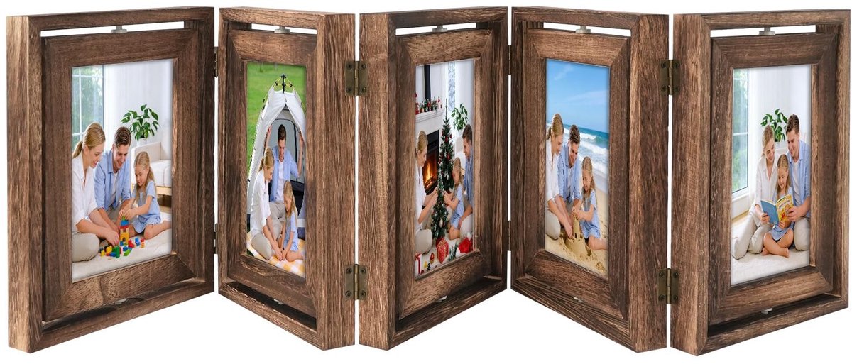 Omgoods - 360° Rotating Houten Fotolijst - Dubbelzijdig, 10 x 15 cm, Voor 5 Foto's